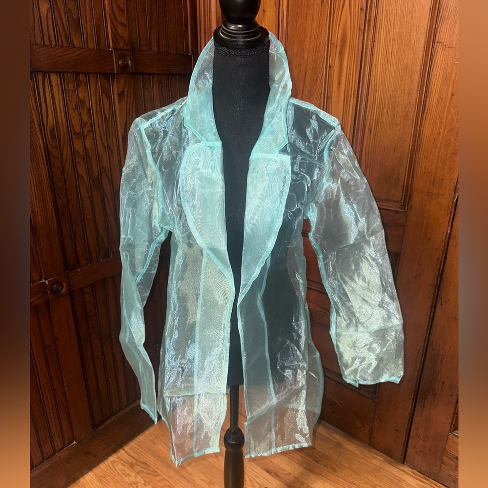 Iridescent Blue Sheer Blouse with Textured Finish